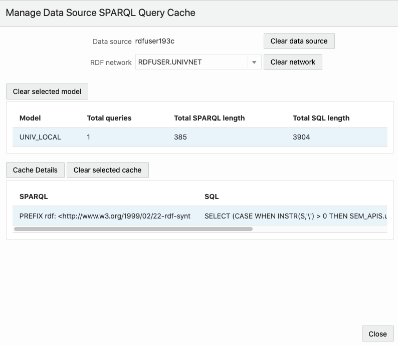 Manage SPQAQL Query Cache