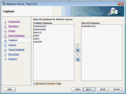 Selecting the Database to be Migrated