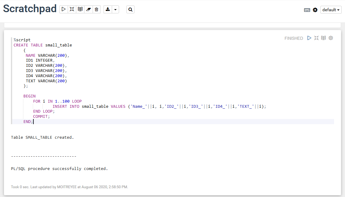 PL/SQL Procedure in Scratchpad